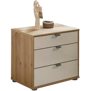 Dieter Knoll Nachtkästchen , Champagner, Eiche Bianco , Glas, Holzwerkstoff , 3 Schublade(n) Schubladen , 40x48x43 cm , ISO 9001, Made in Germany , Typenauswahl, Soft-Close-System , Holzmöbel, Holzbetten, Nachtkästchen Holz