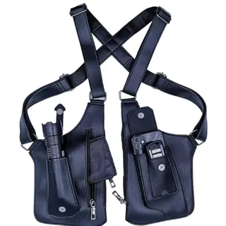 Anti-Diebstahl Unterarm-Schultertasche für Herren, Doppel-Schultertache aus PU-Leder, Verstellbares Achselholster-Design mit Mehreren Taschen, Brusttasche für Reise, Business & Outdoor (Schwarz)