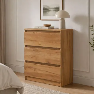 Home Collective Kommode Sideboard mit 3 Schubladen | Schubladenkommode Kommodenschrank Anrichte Schrank 70x40x77cm | Schlafzimmer Jugendzimmer Flur Möbel | modernes griffloses Design | Craft-Eiche - Dunkelbraun