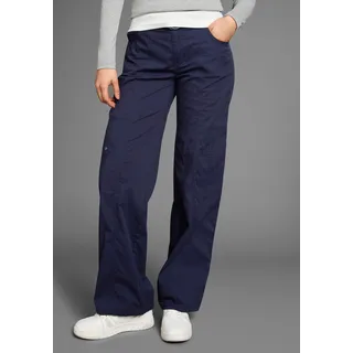 Cargohose KANGAROOS, Damen, Gr. 40, N-Gr, blau (marine), Web, Obermaterial: 50% Baumwolle, 46% Polyamid, 4% Elasthan, kontrastfarbene Details, unifarben, bequem bodenlang, Hosen Cargohose, mit besonderem Taschen-Design, Topseller