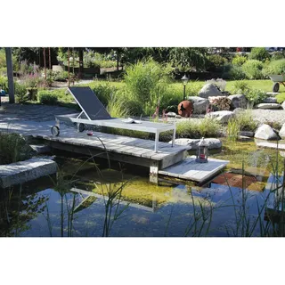 Acamp Sonnenliege , Graphitfarben, Platinfarben , Metall, Textil , Uni , 60x35x198 cm , Räder am Kopfende, gastro- und objekttauglich, wetterbeständig, UV-beständig, lichtecht, Rückenlehne verstellbar , Gartenmöbel, Gartenliegen, Sonnenliegen