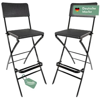 Lemodo Barhocker mit Lehne und Fußstütze, Barstühle als 2er Set, klappbare Küchenhocker Rattan