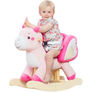 labebe Baby Schaukeltier Holz, Schaukelpferd Plüsch, Spielzeug Schaukelpferd Rosa Einhorn für Baby 1-12 Jahre Alt, Schaukel Pferd/Indoor Schaukel&Garten/Schaukeltier Rosa