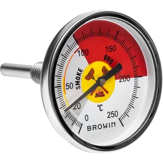 BROWIN® Analog Grillthermometer | Thermometer für Smoker und Grill | Deckelthermometer für BBQ und Räucherofen | Rauchgasthermometer aus Edelstahl (Analog Grillthermometer Ø 53 mm)