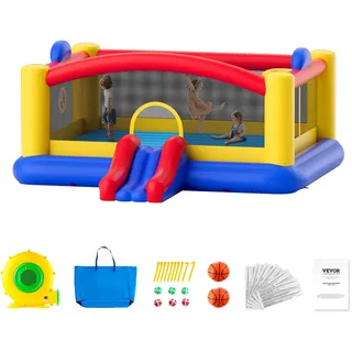 VEVOR Aufblasbares Hüpfburg, Hochwertiges Spielhaus-Trampolin für den Außenbereich, Hüpfburg mit Gebläse, Rutsche und Aufbewahrungstasche, 450 x 440 x 203 cm Hüpfburg für den Garten der Familie