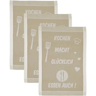 Ross »Kochen macht glücklich... Essen auch« Sprüchetuch, aus 100% Baumwolle, beige