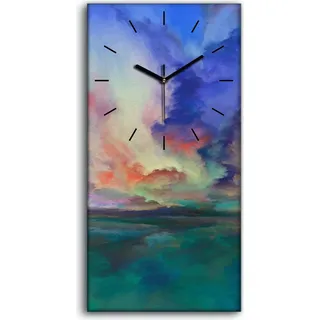 Wandbild Leinwand Bilder mit Uhr 30x60 Synergien der abstrakten Landschaft - schwarze Hände - Blau