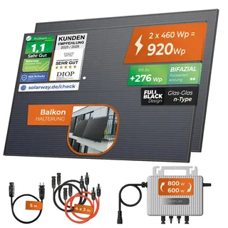 Solarway® 920Wp / 800W Balkonkraftwerk komplett Steckdose - neuester EcoFlow Stream 800 Watt Wechselrichter