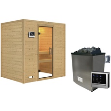 Bild von KARIBU Sauna Sonja inkl. 9 kW Saunaofen mit externer Steuerung, für 3 Personen - beige