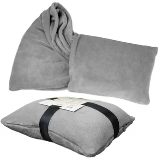 Delindo Lifestyle 2in1 Kuscheldecke Travel grau, 135x200 cm, flauschig weiches Reisekissen umwandelbar zur Reisedecke für Frauen, Männer und Kinder