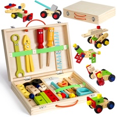 Bild von Werkzeugkoffer Kinder Spielzeug ab 3 Jahre Mädchen Junge Werkzeugkasten Holzwerkzeug Spiele ab 3 Jahren mit 34 Stück Werkzeug Kinder DIY Montessori Geschenk Lernspiele Spielzeug ab 3 4 5 6 Jahre