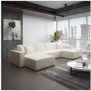 Fun Möbel Wohnlandschaft Schlafsofa Sofa CONOR PREMIUM Kunstleder Creme - Beige