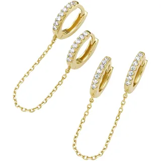 Paar Creolen "Klappcreolen mit Zirkonia, Silber 925", gold, GIORGIO MARTELLO MILANO, Ohrringe, Damen, Silber 925 (Sterlingsilber), Paar Creolen