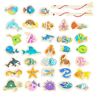 KIRZAX Magnetisches Angelspiel, Angeln Spielzeug Montessori Spielzeug ab 2 Jahre Kinderspielzeug Holz Magnetspiel Motorikspielzeug Holz Angelspiel ab 2 Jahre Lernspielzeug Geschenk für Kinder