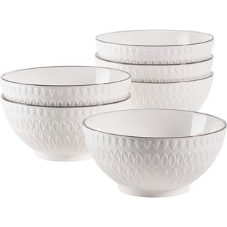 MÄSER 931576 Serie Telde, Müslischalen Set in Gastronomiequalität, 6 Schalen mit hübscher Relief-Oberfläche, Durable Porzellan, Weiß