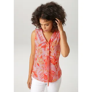 Blusentop ANISTON CASUAL, Damen, Gr. 44, rosa, rot, orange, apricot, braun, Crêpe, Obermaterial Vorderteil: 100% Polyester. Rückenteil: 95% Viskose, 5% Elasthan, bedruckt, geblümt, unifarben, figurumspielend hüftbedeckend, V-Ausschnitt, Blusen Blusentop, mit farbharmonischen Blumen und Blättern bedruckt, Topseller