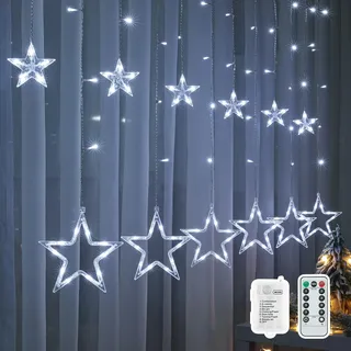 BLOOMWIN Weihnachtsbeleuchtung Fenster Lichtervorhang Innen - 2M 138 LED Stern Weihnachtsdeko Fenster Beleuchtet, Lichterkette Weihnachten Deko für Fensterdeko Zimmer, Kaltweiß Batterie