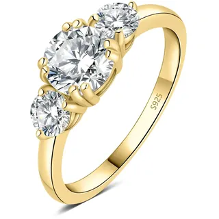 JewelryPalace Klassisch Rund 1.4ct Zirkonia Solitär Promise Ring Damen, Schmuck Set, Verlobungsring Damenring Silber 925 mit Stein für Frauen, Simulierte Diamant Jubiläum Eheringe Vergoldet 48