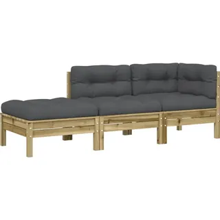 vidaXL Gartensofa mit Kissen und Hocker 3-Sitzer - Braun