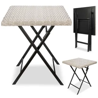 BRUBAKER Gartentisch Lugano - 58 x 58 cm Balkontisch wetterfest aus Poly Rattan - Beistelltisch klappbar - Campingtisch eckig - Klapptisch für Balkon - Grau, Beige