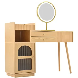 Urban Meuble Schminktisch mit LED-Spiegel – Holzoptik, 3 Schubladen & Seitenschrank , Sonoma Eiche , Holzwerkstoff, Metall , Rechteckig , 120x90x40 cm , Schlafzimmer, Schminktische