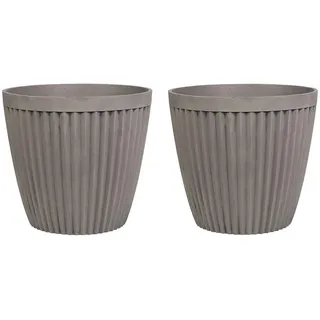 Beliani Blumentopf 2er-Set taupe rund 36/36/33 cm Poka , Stein , 33 cm , Dekoration, Blumen & Blumentöpfe, Übertöpfe