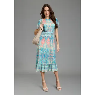 Sommerkleid BRUNO BANANI, Damen, Gr. 44, N-Gr, bunt (mint, paisley), Jersey, Obermaterial: 95% Polyester, 5% Elasthan, Paisley, ausgestellt wadenlang, Rundhals, Flügelärmel, Kleider Sommerkleid, casual Stil, für Sommer und Freizeit, aus Polyester und Elasthan