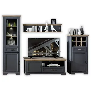 Stella Trading JASMIN Wohnwand Komplett-Set in Graphit, Artisan Eiche Optik - Schrankwand mit LED-Beleuchtung für Ihr Wohnzimmer im Landhausstil - 299 x 204 x 51 cm (B/H/T)