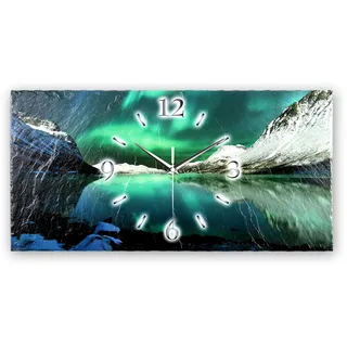 Kreative Feder Designer-Wanduhr Polarlicht Natur-Landschaft aus Stein Made in Germany leise ohne Ticken 50x25cm (Polarlicht, leises Funkuhrwerk)