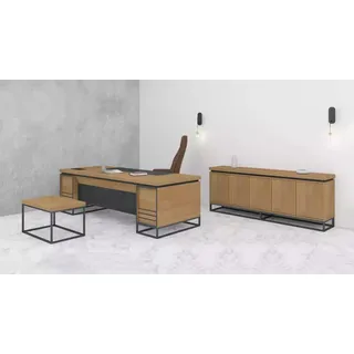 Braune Büro Einrichtung Möbel Set Komplette Arbeitszimmer Tisch  3tlg. Set - Braun