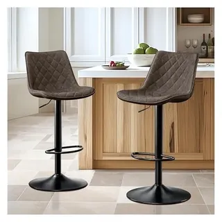 STOOLINK 2er Set Barhocker Braun Mikrofaser-Leder Höhenverstellbar Drehbar