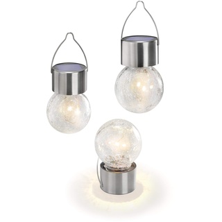 esotec Solarlaterne Lampion außen CRACKLE BALL | 3er SET Hängeleuchte Kugelleuchte Bruchglas-Optik hängend Baumlicht | LED Gartenbeleuchtung Camping-Zubehör outdoor | METALL IP44 wetterfest 102309