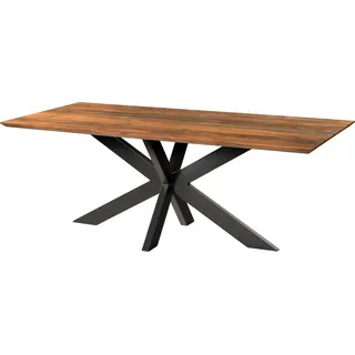 Massivmoebel24.de Esstisch Akazie 200x100x74 natur lackiert / Epoxid schwarz, Kreuzgestell anthrazit matt EPOXY - Grau, Schwarz