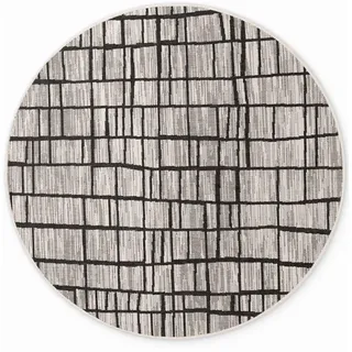 Flachwebeteppich , Schwarz, Weiß , Kunststoff , geometrisch , rund , Oeko-Tex® Standard 100 , für Fußbodenheizung geeignet, beidseitig verwendbar, in verschiedenen Größen erhältlich, pflegeleicht, strapazierfähig , Teppiche und Böden, Teppiche, Runde Teppiche