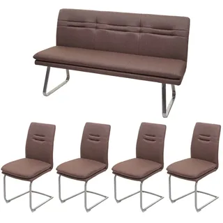 Mendler Esszimmer-Set HWC-H70, Esszimmergruppe Sitzgruppe Esszimmergarnitur, Stoff/Textil Edelstahl gebürstet ~ braun 160cm