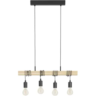 EGLO Townshend Holz Vintage, Hängelampe Esszimmer, 4-flammig, 110x10,5x70cm, braun