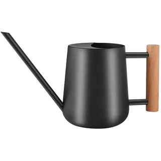 LanQii 1L Gießkanne, Indoor Giesskanne Edelstahl Gießkanne, (1000 ml) 35oz Gartengießkanne für Pflanzen im Innen- und Außenbereich, Bonsai mit langem Ausguss und Holzgriff, Schwarz