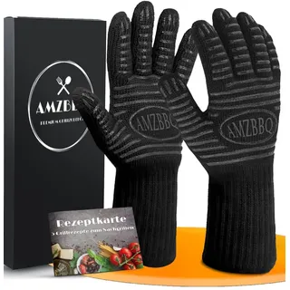 AMZBBQ® Premium Grillhandschuhe – Hitzebeständige Ofenhandschuhe bis 500°C – 100% Feuerfeste Kaminhandschuhe – Topf- und Backofenhandschuhe – Grill- und Dutch Oven Zubehör zum Verschenken M