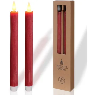 COMFORDER Echtwachs LED Kerzen mit flackernder Flamme (2er Set), elektrische Stabkerzen mit Timerfunktion, (rot)