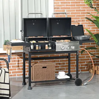 Outsunny Gasgrill mit 2+1 Brenner schwarz