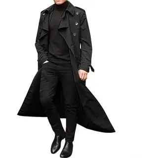 Durashmall Langer Trenchcoat für Herren, Winter, warm, Vintage, lockerer Parka, Jacke, Übermantel, Outwear, Windbreaker, Business, Freizeit, formell, Outdoor, Polyester