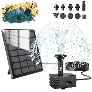 SZMP Solar Springbrunnen für Außen Klein, 2026 Upgrade Glas Solar Teichpumpe mit 3M Kabel & 10 Düsen Solar Wasserpumpe, Solar Fontäne Pumpe für Gartenteich Springbrunnen Vogel-Bad Fisch Behälter