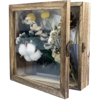 GraduationMall 20x20cm 3D Bilderrahmen Tief Holz Objektrahmen Türvitrine Schaukasten Retro,Ideal für Erinnerungsstücke, Bilder, Blumen, Medaillen und Tickets