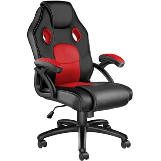 tectake Bürostuhl Mike, stufenlos höhenverstellbar, schwarz/rot , Schwarz, Rot , Leder , 68x114.5x69 cm , Büromöbel, Bürostühle, Gaming-Sessel