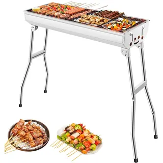 Lightasea Holzkohlegrill,Edelstahl BBQ Holzkohlegrill,Camping Grill,Tragbarer Klappgrill Grill Grillrost,Kleiner Kohlegrill,Komplettes Zubehör,für Camping,Picknick,Party,5-10 Personen Verwendung
