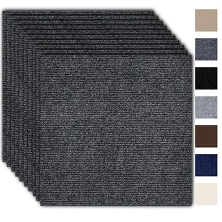 Teppichfliesen 30x30cm Teppichfliesen Selbstklebend - 10 Stück Set - 0.9m2 - Teppichboden, Teppich Fliesen mit Rückendeckung, Strapazierfähiger Teppich Bodenbelag für Wohnung, Büro, Gewerbe,Dunkelgrau
