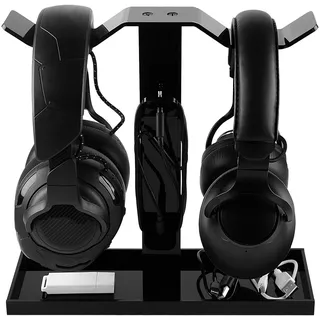 GEEKRIA Acryl-Doppel-Kopfhörerständer für On-Ear-Kopfhörer, Gaming-Headset-Halter, Schreibtisch-Anzeigehänger, kompatibel mit AKG K845, Sony WH-1000XM6, WH-1000XM5, Sennheiser, JBL (Schwarz)