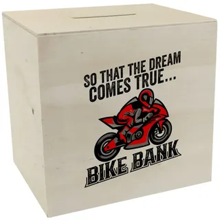 Bike Bank Spardose aus Holz mit Spruch und Motorrad in rot So that the Dream Comes True Bike Bank EIN dekoratives Sparschwein zum Sparen auf EIN Moped Biker Sparbüchse
