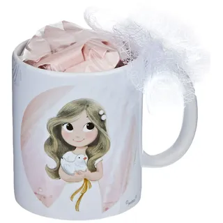 Mopec GD670.2.2 Keramiktasse Katze Mädchen Kommunion in Geschenkbox, mit 7 Süßigkeiten, Porzellan