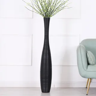 Leewadee Große Bodenvase Für Pampasgras Und Blumen, 105 cm hoch, Schwarz, Resin